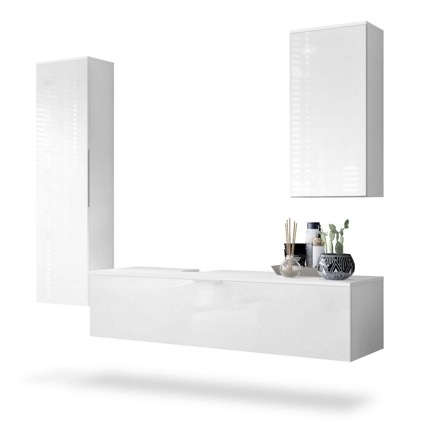Vladon Badmöbelset Weiß Hochglanz 210x185x51 cm