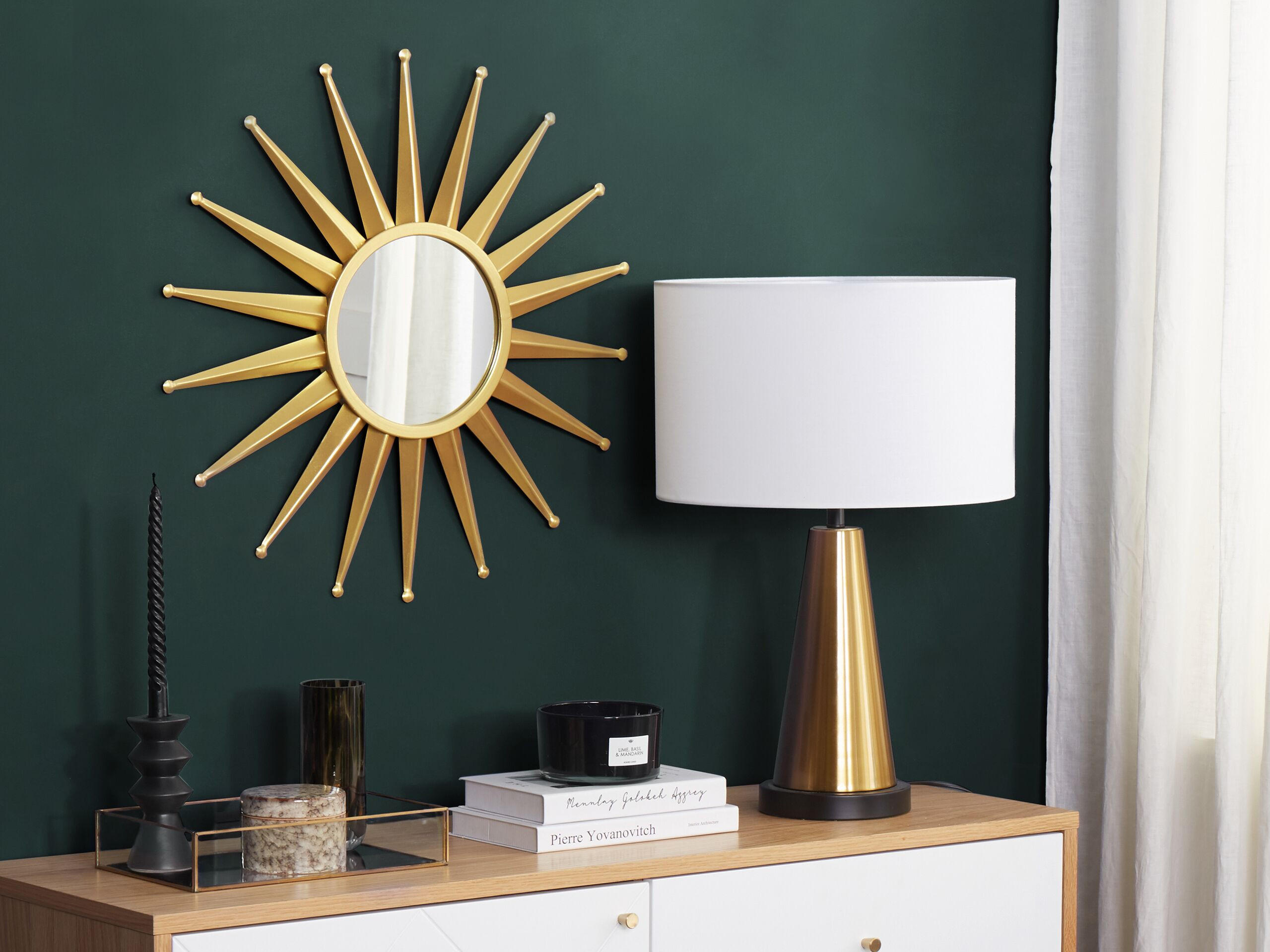 WANDSPIEGEL gold Sonnenoptik 60 cm Perelli - Goldfarben, Metall (60/60/3cm) - Beliani