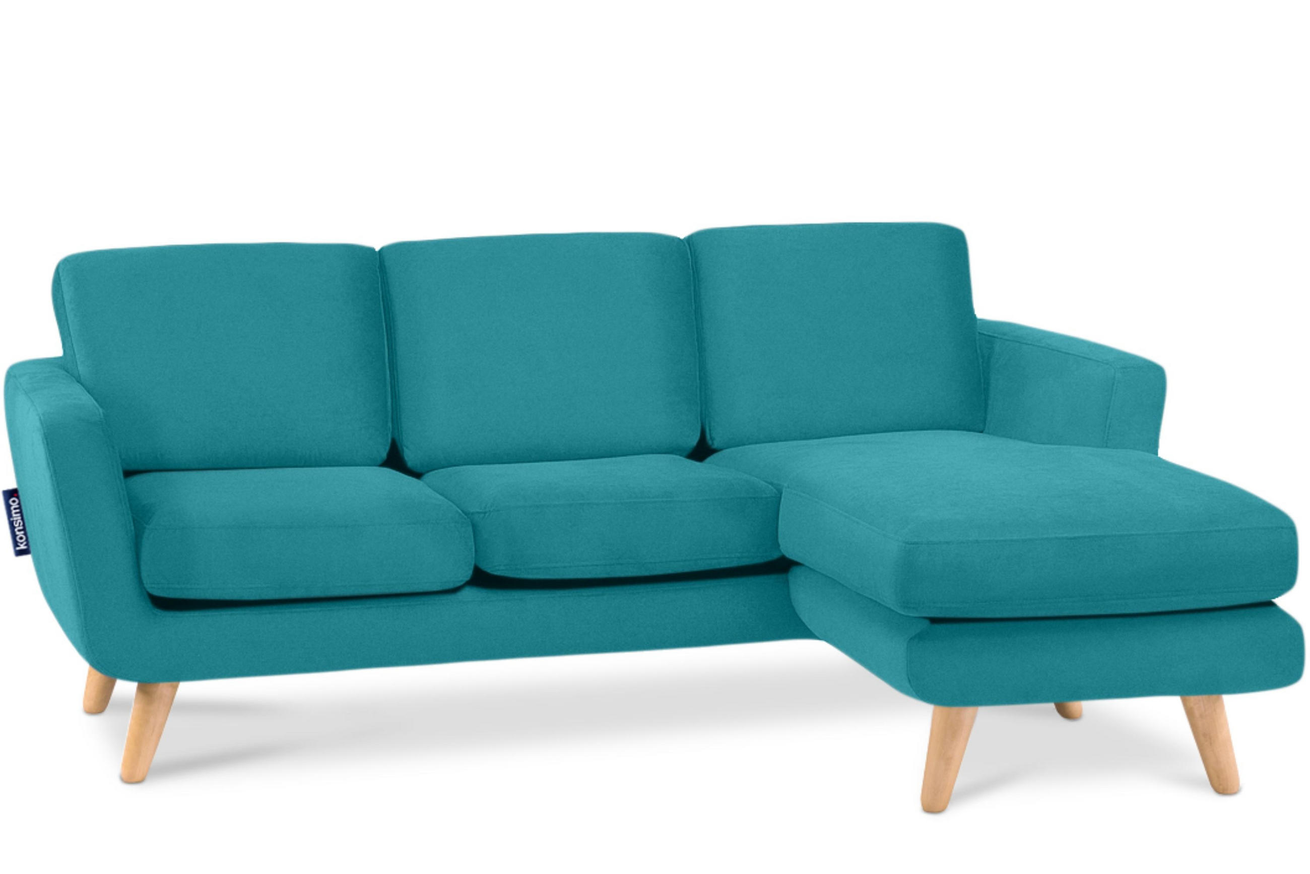 ECKSOFA-RECHTS TAGIO 3/4 Sitzer, blau - Türkis/Braun, Buchenholz/Textil (190/151cm) - KONSIMO®