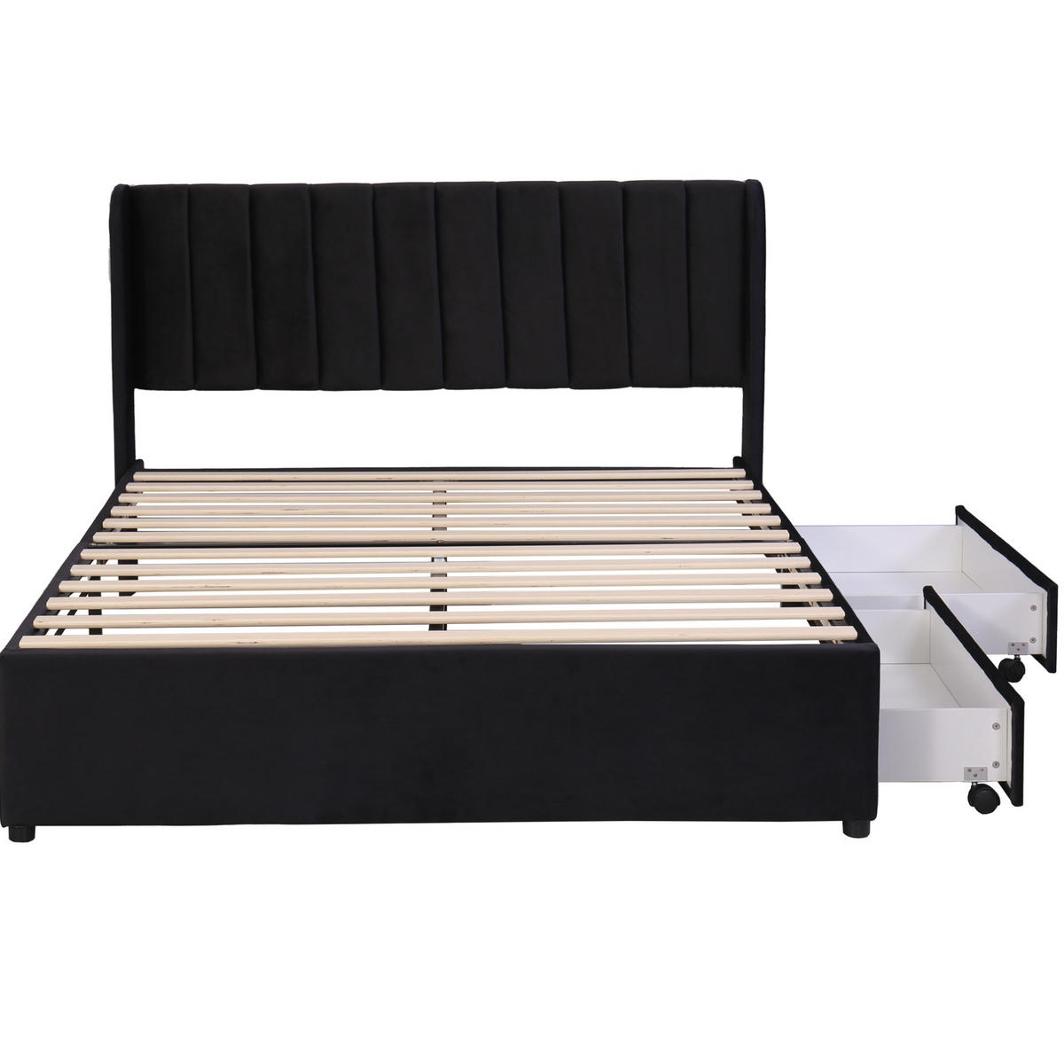 POLSTERBETT mit 2 Schubladen 160x200 cm Samt Schwarz - Schwarz, Holz (160/200cm) - Meubliv