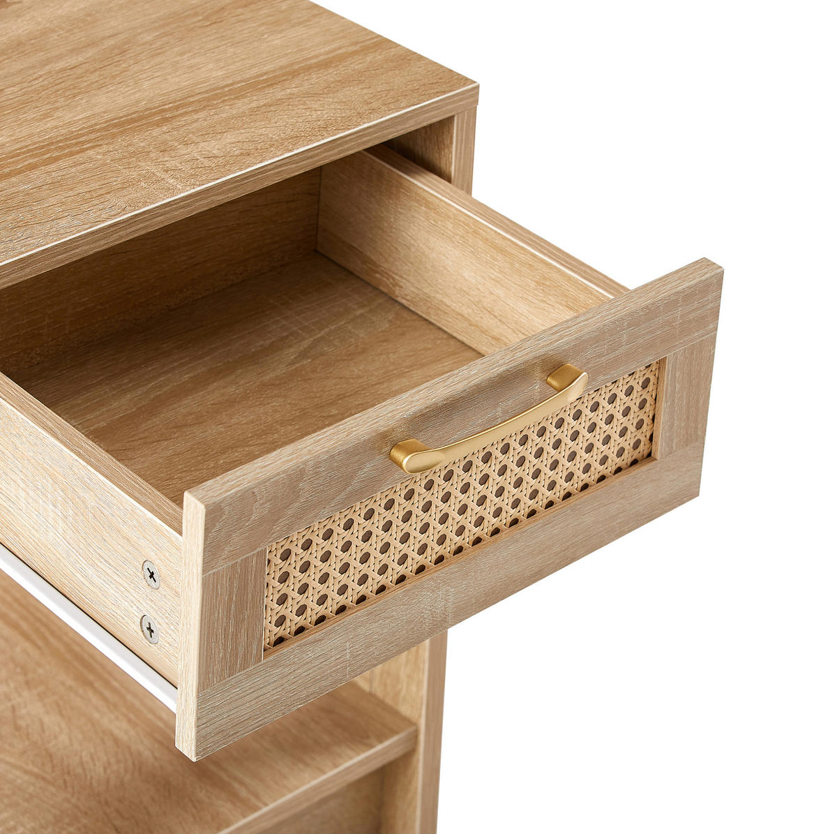 NACHTTISCH 40/40/55 cm in Natur mit Rattanfront und Schublade - Hellbraun, Holzwerkstoff (40/55/40cm) - Flora Grace