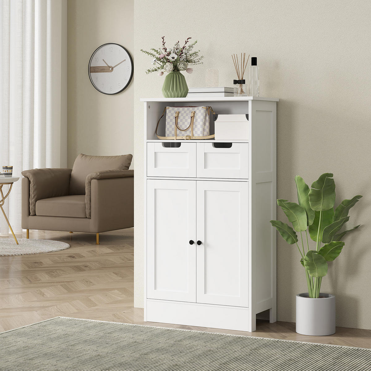 BADEZIMMERSCHRANK, Badeschrank, 60 x 30 x 108,8 cm, Weiß - Weiß, Holzwerkstoff (60/108.8/30cm) - Kleankin