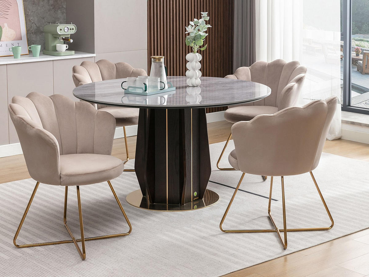 STUHL aus Samt & Metall - Beige & Goldfarben - FIORI II - Beige, Textil (64/85.5/69cm) - Vente-Unique