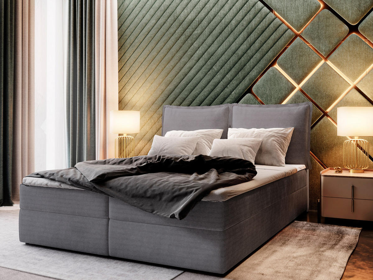 POSTEL BOXSPRING LENTE 160x200 cm, s matrací a úložným prostorem, tmavě šedá - tmavě šedá, kompozitní dřevo/textil (160/200cm) - MASSENO