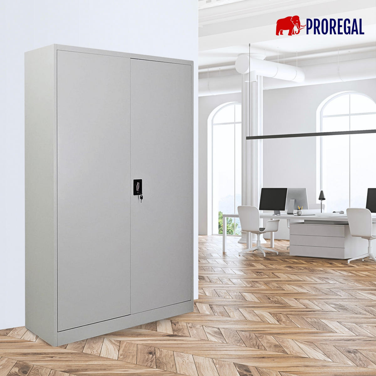 FLÜGELTÜRENSCHRANK Elephant 180x120x40cm 4 Ebenen Lichtgrau - Hellgrau, Metall (120/180/40cm) - PROREGAL