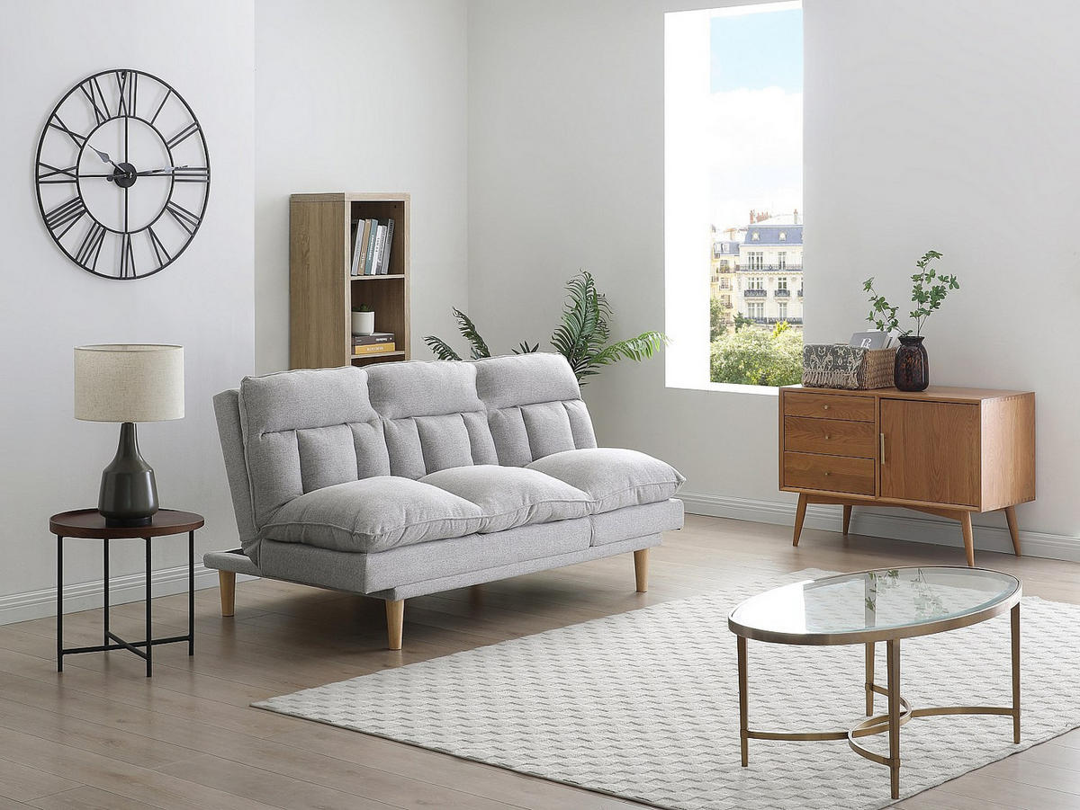 3-SITZER-SCHLAFSOFA Clic-Clac - Stoff - Hellgrau - PALOBU - Hellgrau, Textil (174/92/102cm) - Vente-Unique