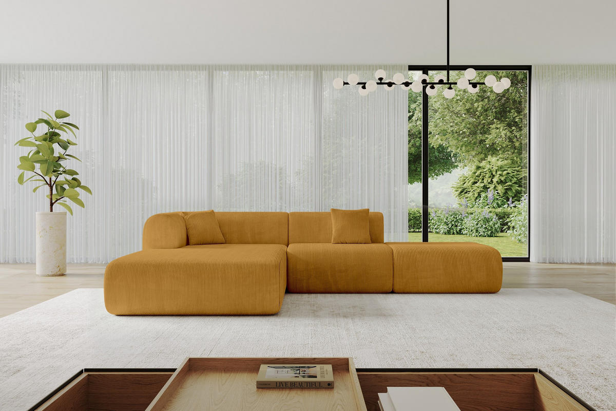 ECKSOFA Ottomane Links OVLY-L 289x176x71 Senfgelb Cord - Currygelb/Dunkelgelb, Holzwerkstoff/Kunststoff (176/289cm) - ALTDECOR