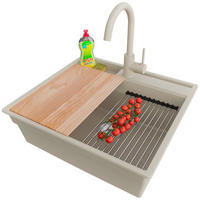 GRANITSPÜLE Oslo Pocket, 2-er set Beige 58/53 cm 1 Becken + Küchenarmatur 32/20 cm + Ablauf-Set + Küchenzubehörset ab 60er Unterschrank - Chromfarben/Beige, Kunststoff (58/20/53cm) - Primagran