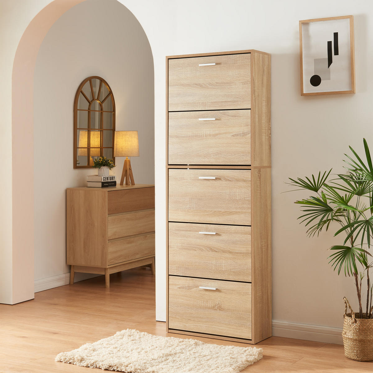 SCHUHSCHRANK Sykkylven - Sonoma Eiche, Holzwerkstoff (60/169/24cm) - [en.casa]