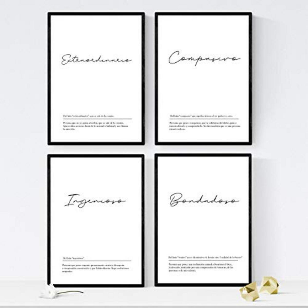 POSTER Set mit 4 Wortdefinitionen zu männlichen Paar Jahrgang A3 Schwarzer Rahmen - Schwarz, Papier (29.7/3cm) - Nacnic