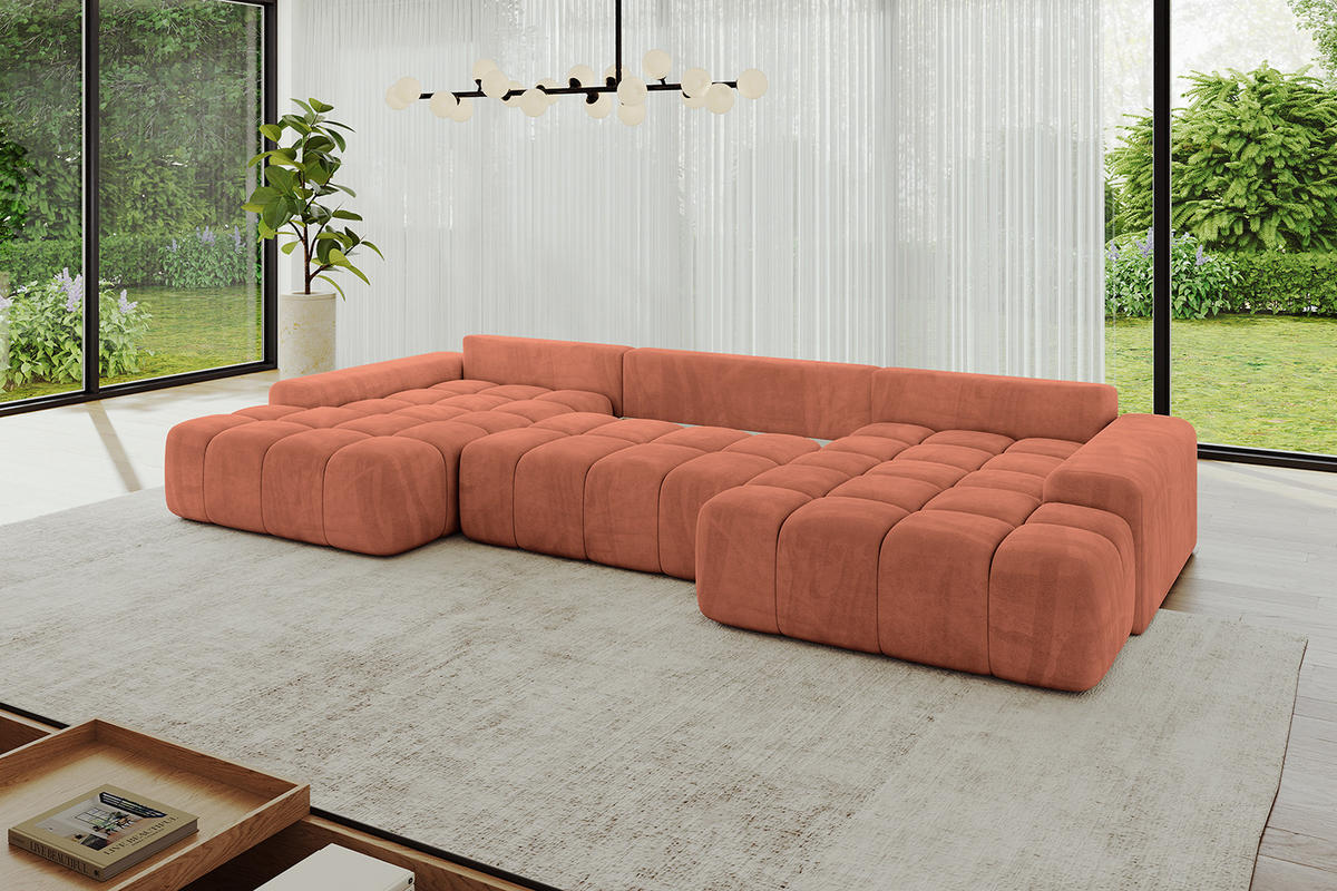 WOHNLANDSCHAFT ENSI-U - 353x164x88 cm Koralle - Koralle, Holzwerkstoff/Kunststoff (357/69/164cm) - ALTDECOR