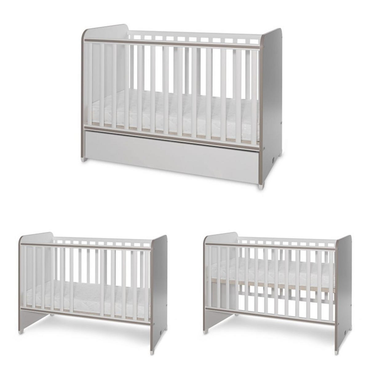 BABYBETT Sweet Dream 120 x 60 cm weiß braun 120 x 60 cm, 2 Ebenen, Schlupfsprossen, Melamin, ohne Matratze - Braun, Holzwerkstoff (60/120cm) - Lorelli