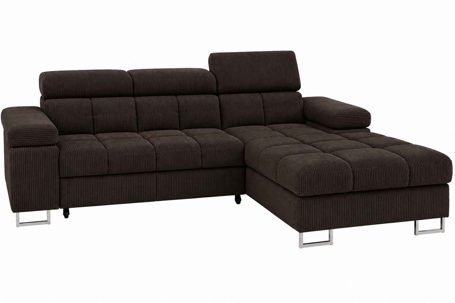 ECKSOFA COMODO Rechts mit Schlaffunktion & Bettkasten Schokobraun - Dunkelbraun, Textil (271/203cm) - KS Home Concept