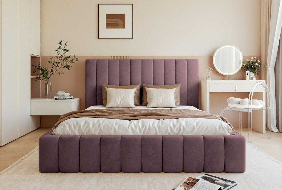 POLSTERBETT Fiarro Violett, Velours, 140x200 cm - Lila, Textil (140/200cm) - Selsey