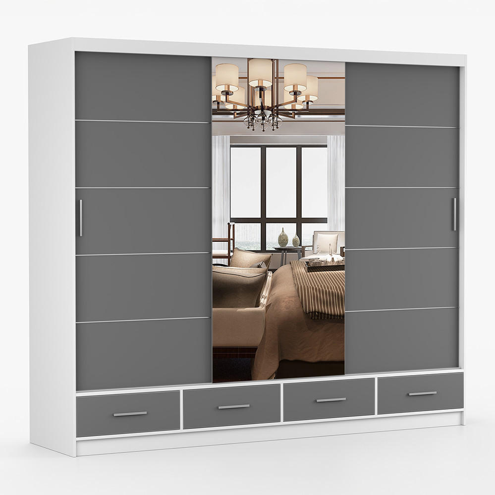 imoebel24 Kleiderschrank Grau 250x215x64 cm