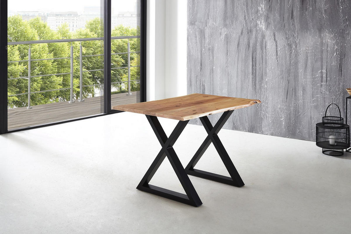 ESSTISCH LUBIN - Beige/Schwarz, Holz/Metall (80/120/77cm) - SAM