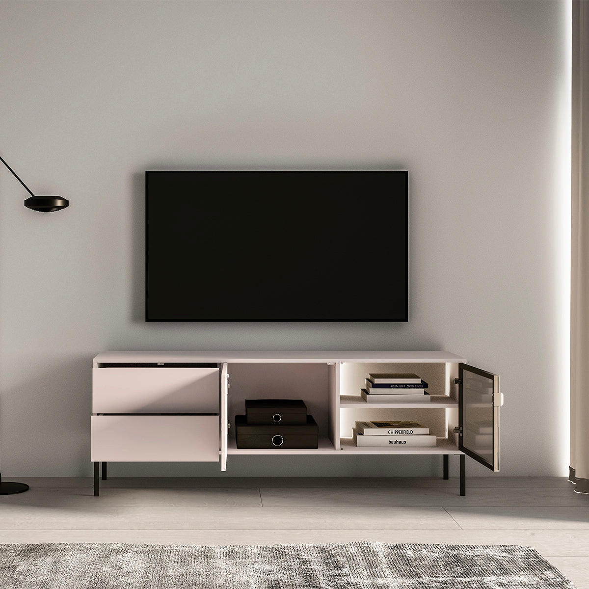 TV STOLÍK Paige Kašmír a čierna - béžová, kompozitné drevo (160/59/40cm) - Petits-meubles