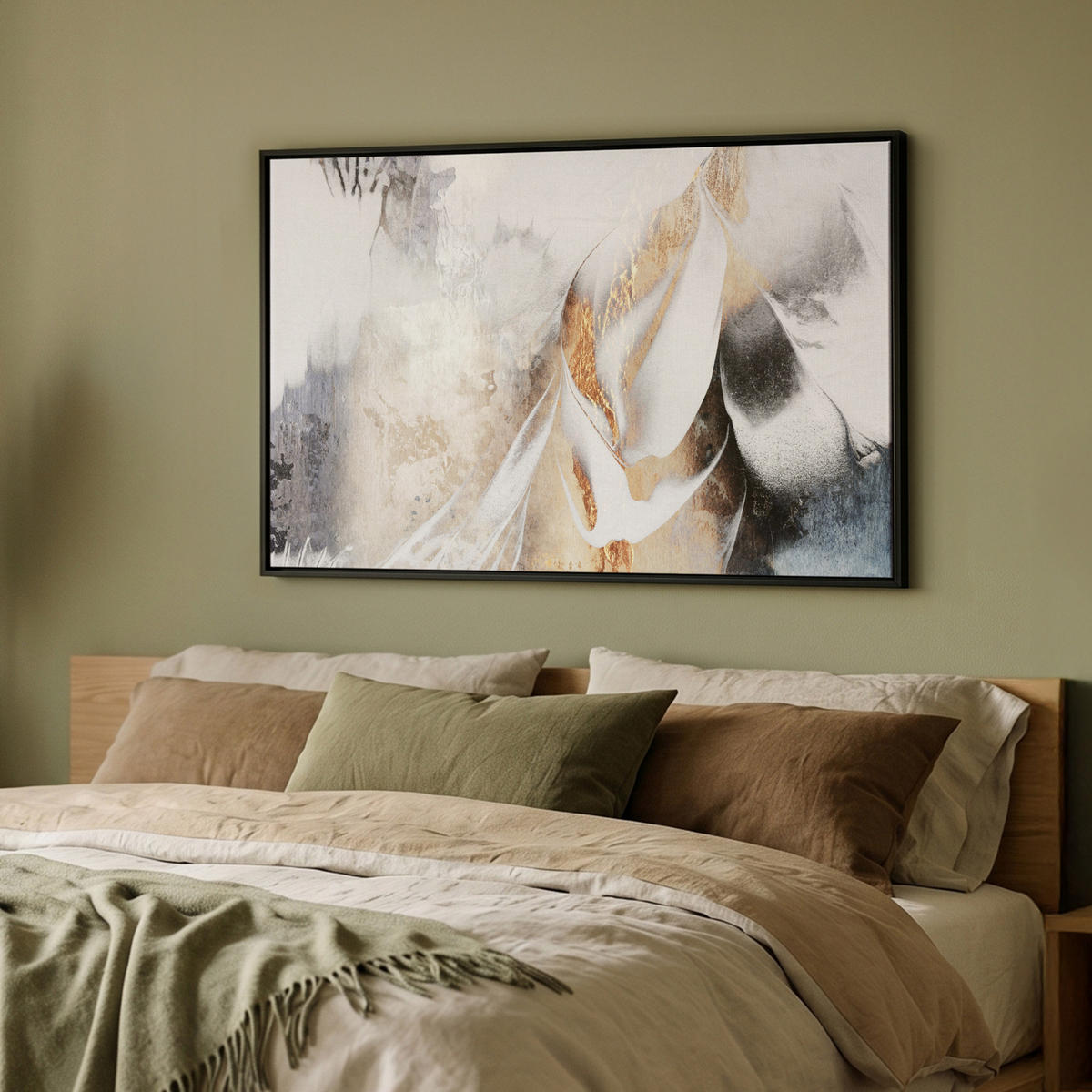 LEINWAND Bilder mit Rahmen - Luxus - Abstrakt - Gold - Weiß - 90x60 - Goldfarben, Textil (90/60cm) - MuchoWow