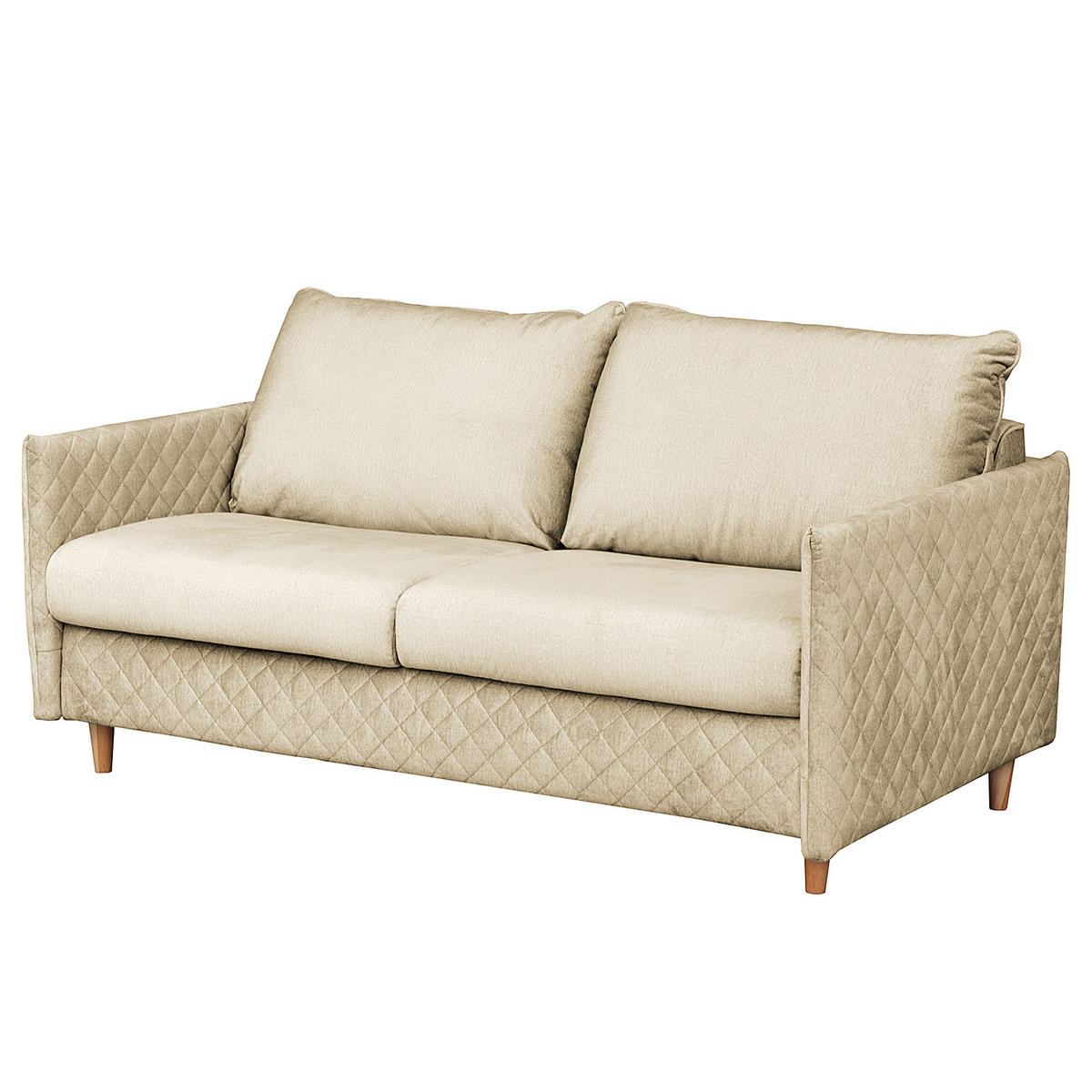 SCHLAFSOFA mit Matratze - Samt - Beige/Buchefarben, Buchenholz/Textil (171/95/101cm) - home24