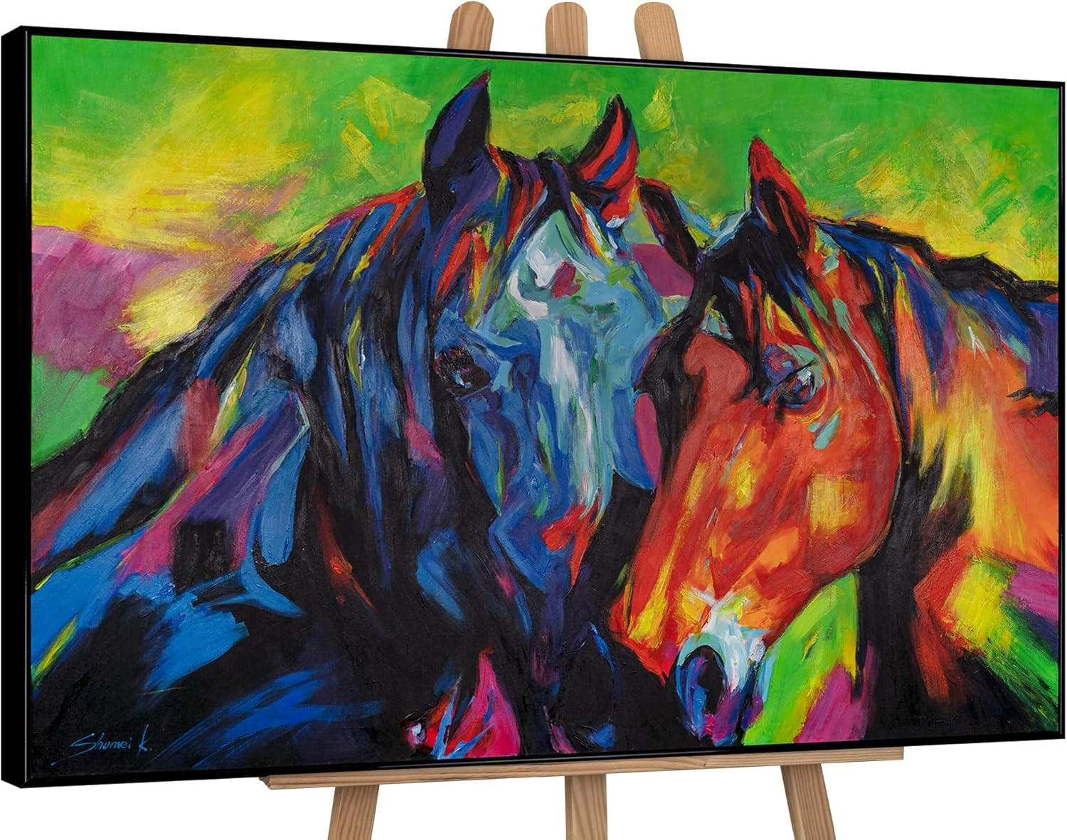 GEMÄLDE Vielfarbige Mähnen Schattenfugenrahmen Schwarz 140x100 cm - Schwarz, Holz (140/100cm) - YS-art gallery