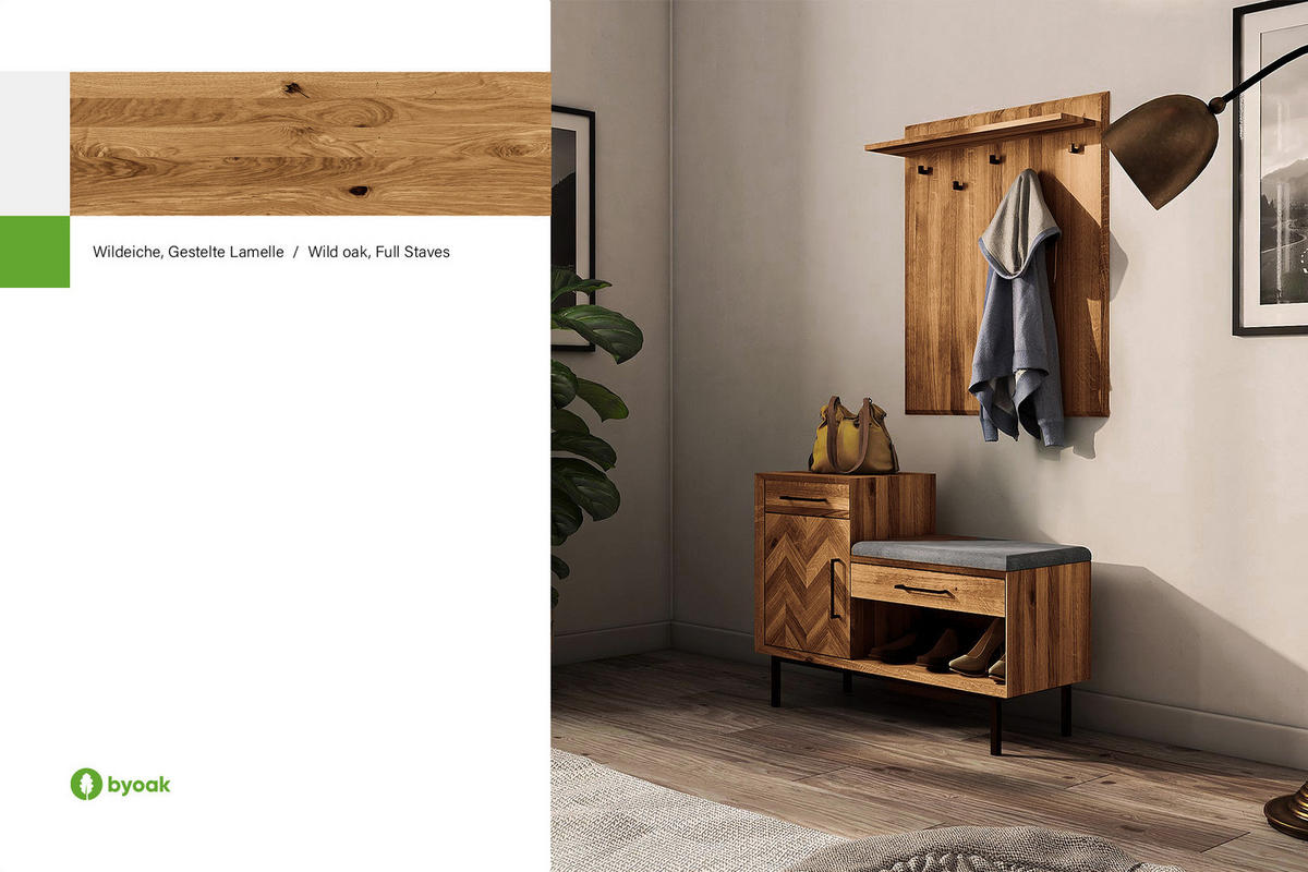 HALLENBANK LEON Wildeiche - Wildeiche, Holz (97/70/36cm) - byoak