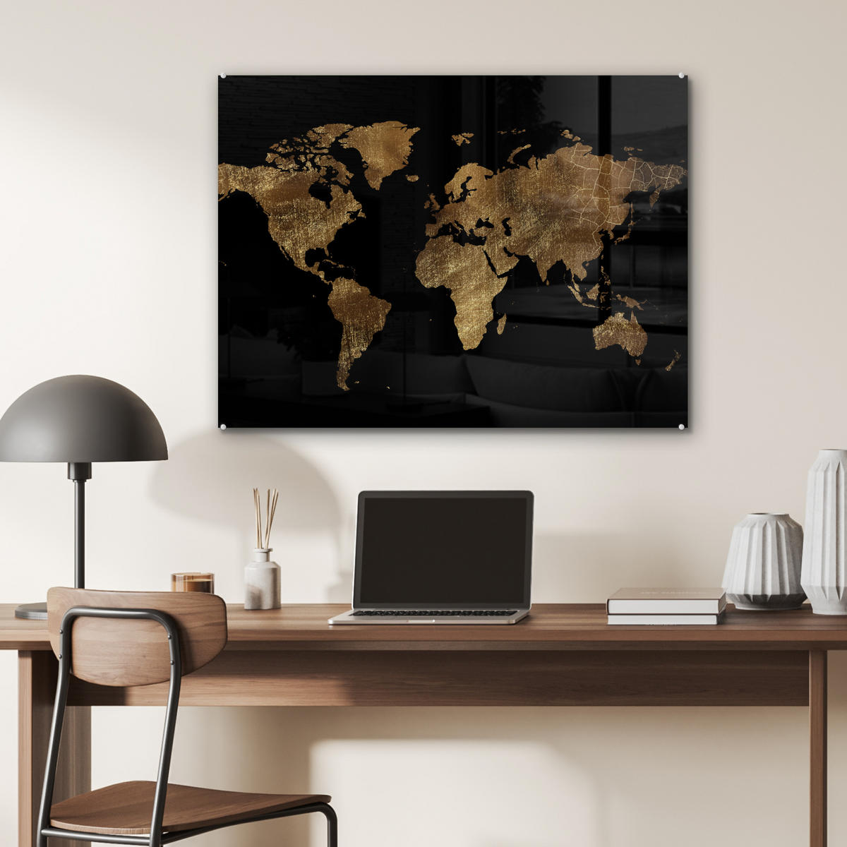 OBRAZ NA AKRYLOVOM SKLE Mapa sveta - Zlato - Luxus - Zem - Čierna 80x60 cm - zlatá, sklo (80/60cm) - MuchoWow
