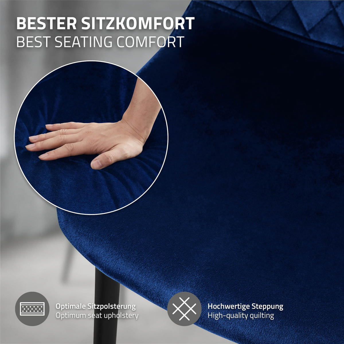 ESSZIMMERSTÜHLE 4er Set Dunkelblau Samt - Schwarz/Dunkelblau, Textil/Metall (51/89/44cm) - ML-DESIGN