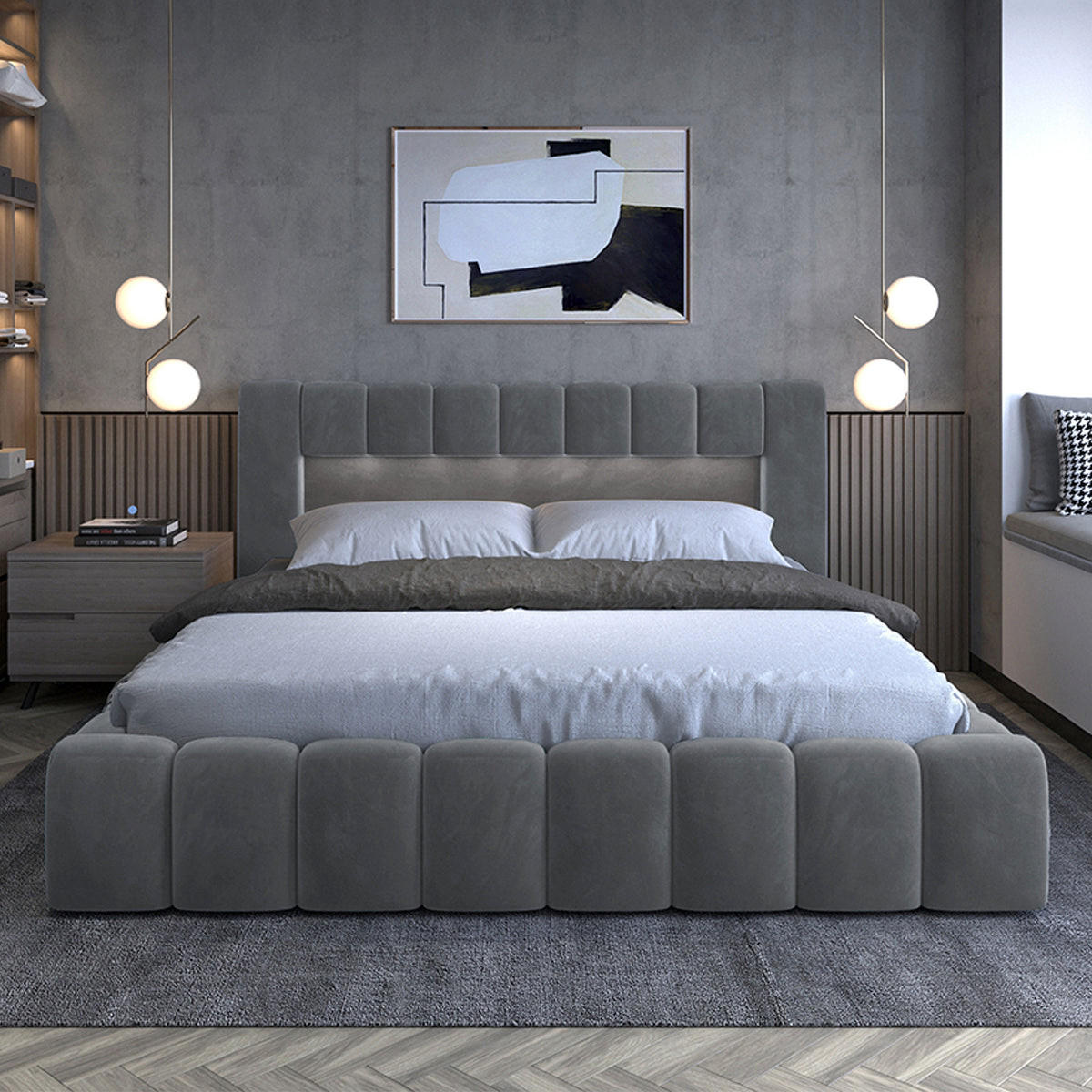 BOXSPRING POSTEL 180/200 Auria Šedá - šedá, dřevo (180/200cm) - Petits-meubles