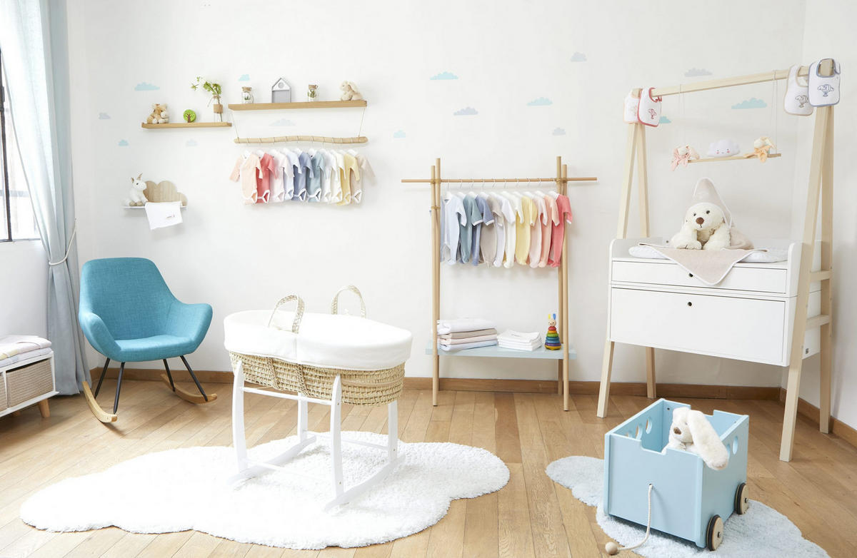 BABYTRAGEKORB mit weißem Gestell weiss - Weiß, Naturmaterialien (29/78cm) - Premiers Moments