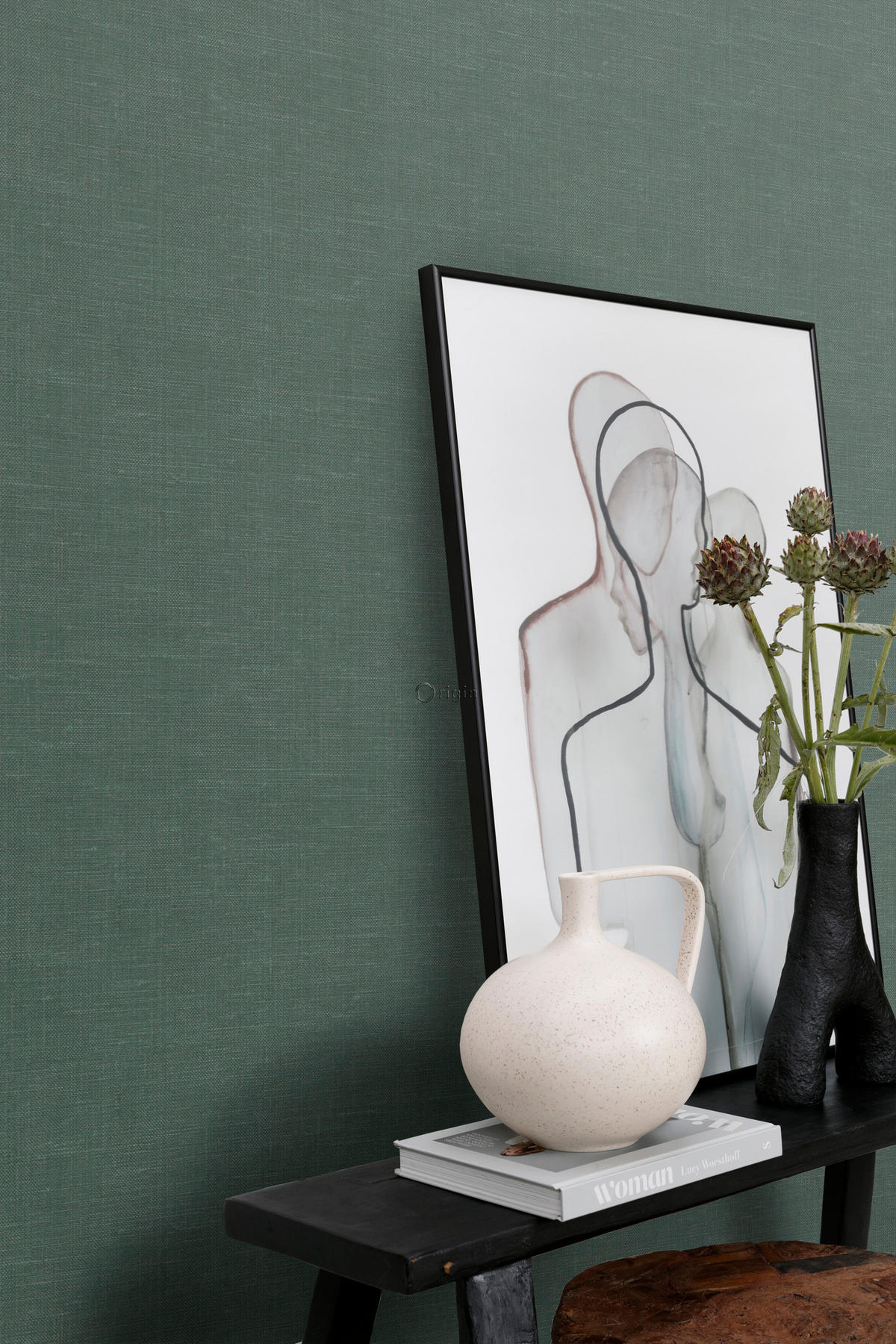 TAPETE Leinen-Optik 53 cm x 10.05 m - Grün, Papier (53/1000cm) - Origin Wallcoverings