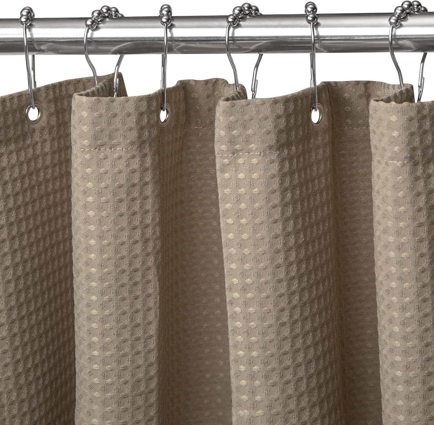 DUSCHVORHANG Stoff Waffelstruktur mit Ringen schimmelresistent Khaki - Braun, Textil (200/0.5cm) - MCBOSON