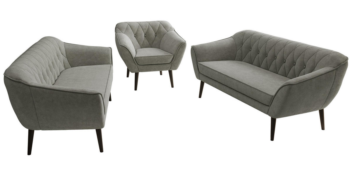 SEDACIA ZOSTAVA 3+3+1 PIRS - Sivá Štruktúrovaná látka - Čierne nohy - čierna/sivá, kompozitné drevo/textil (180/75/74cm) - MKS