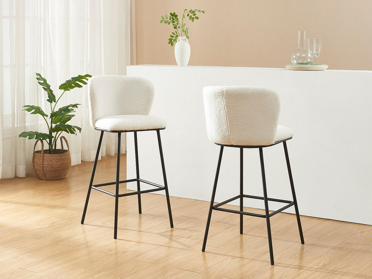 BARHOCKER 2er-Set - Bouclé-Stoff & Metall - Weiß - SENORASE - Weiß, Textil (50/97/54cm) - Vente-Unique