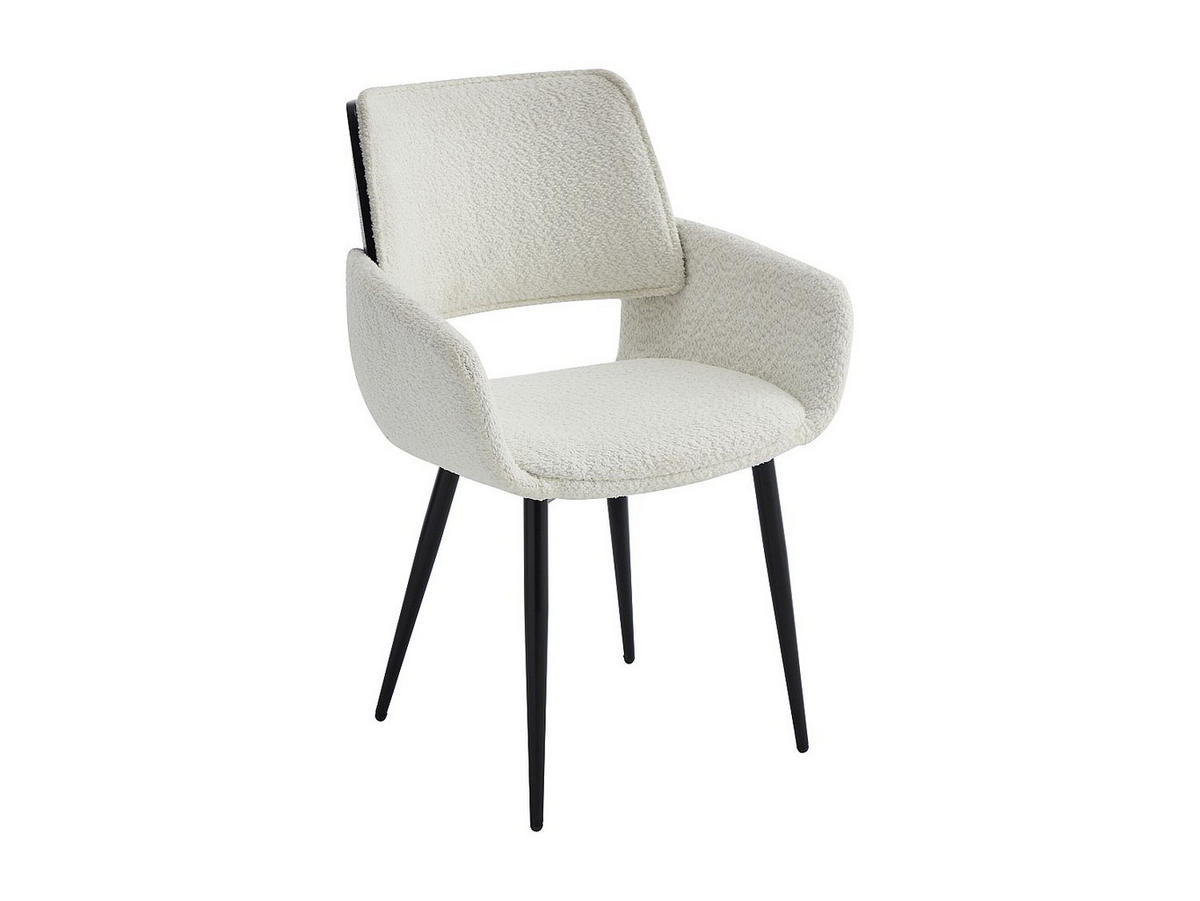 STUHL 2er-Set - Bouclé-Stoff, Eschenfurnier & schwarzes Metall - Weiß - ZURIKIA - Schwarz, Textil (57/85/57.5cm) - Vente-Unique