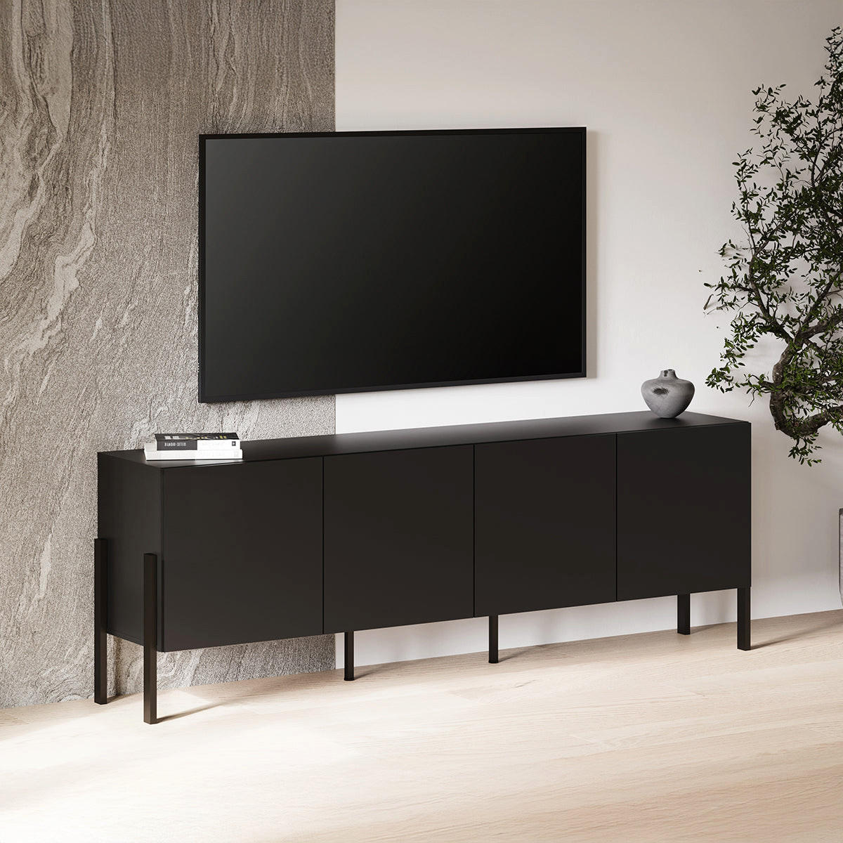 TV STOLEK Bérénice Černá - černá, kompozitní dřevo (204/70/40cm) - Petits-meubles