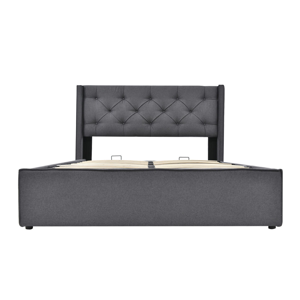 POLSTERBETT 160/200 cm grau mit Stauraum und Lattenrost - Grau, Textil (160/200cm) - OKWISH