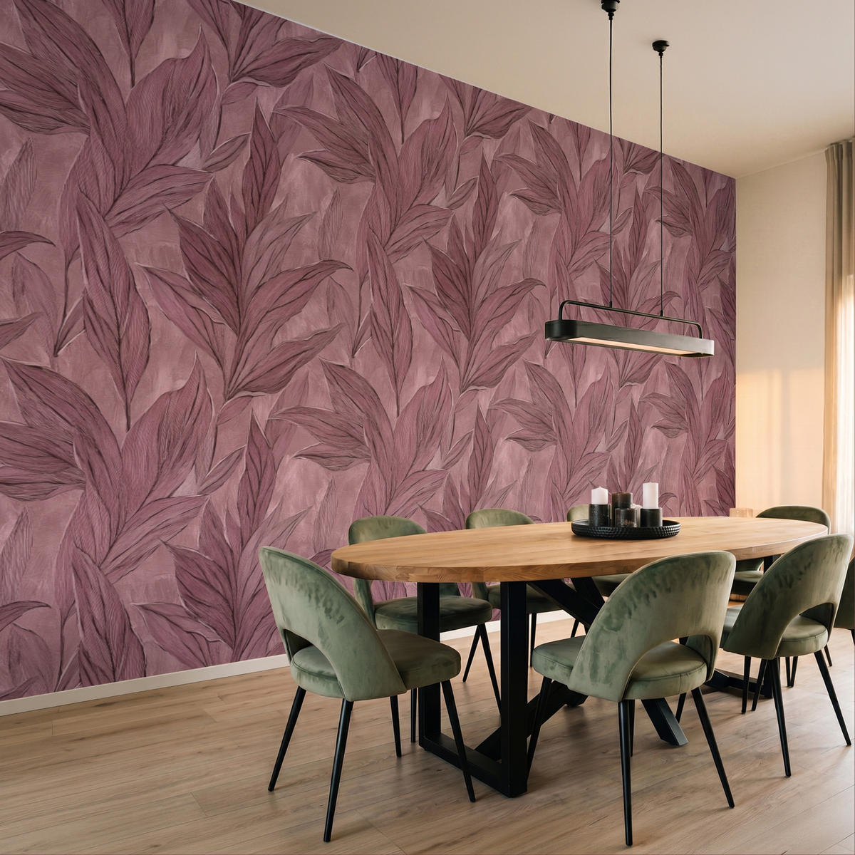 TAPETE - Blätter - Muster - Lila - 400x240 cm - Altrosa, Papier (400/240cm) - OnlyWow