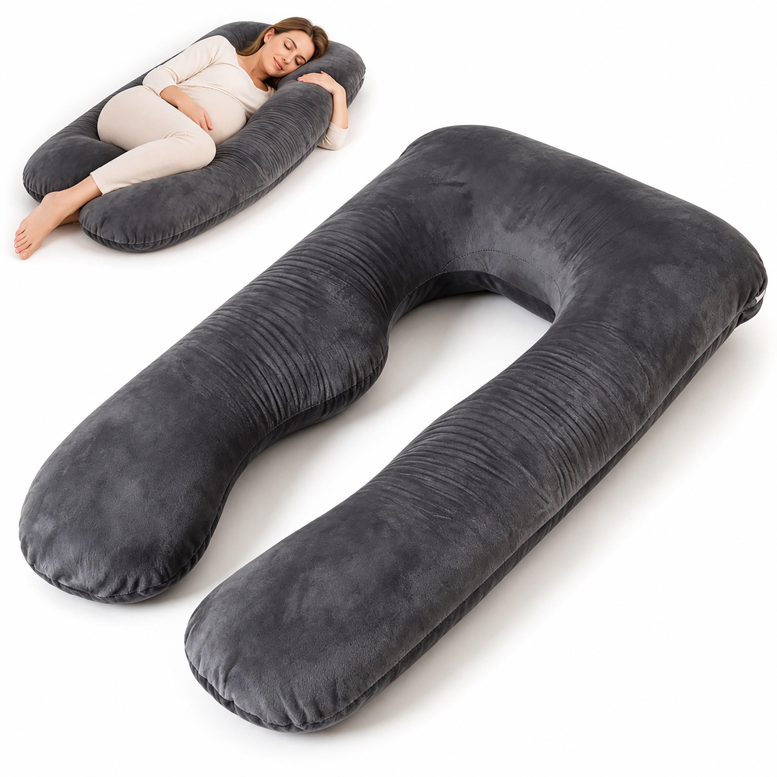SCHWANGERSCHAFTSKISSEN Anthrazit U-Form Samtbezug - Anthrazit, Textil (70/140cm) - Relaxdays
