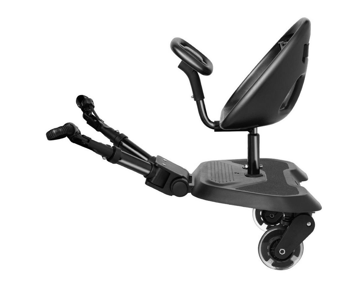 KINDERWAGEN Trittbrett Ally mit Sitz schwarz Mitfahrbrett, 360° drehbar, universell passend, 2-Punkt-Gurt, Lenkrad - Schwarz, Kunststoff (41/18/63cm) - Kikka boo