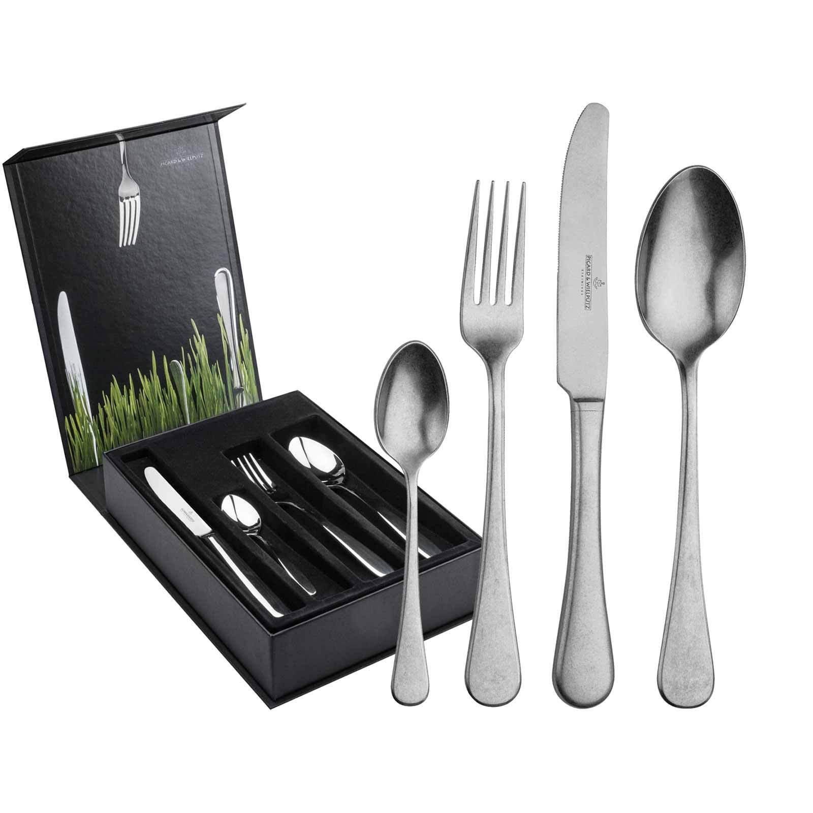 TAFELBESTECK INKL. BESTECKBOX Landhaus Vintage silber 24er Set - Silberfarben, Metall - Picard & Wielpütz