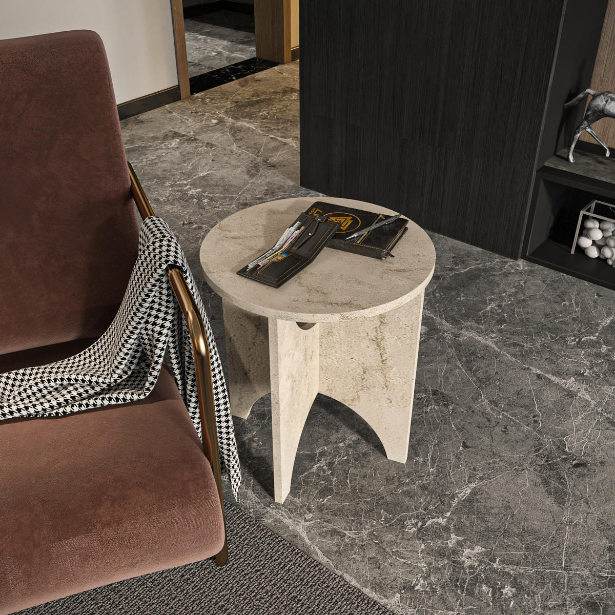 BEISTELLTISCH Merit Travertin - Creme, Holzwerkstoff (45/45/10cm) - Decorotika