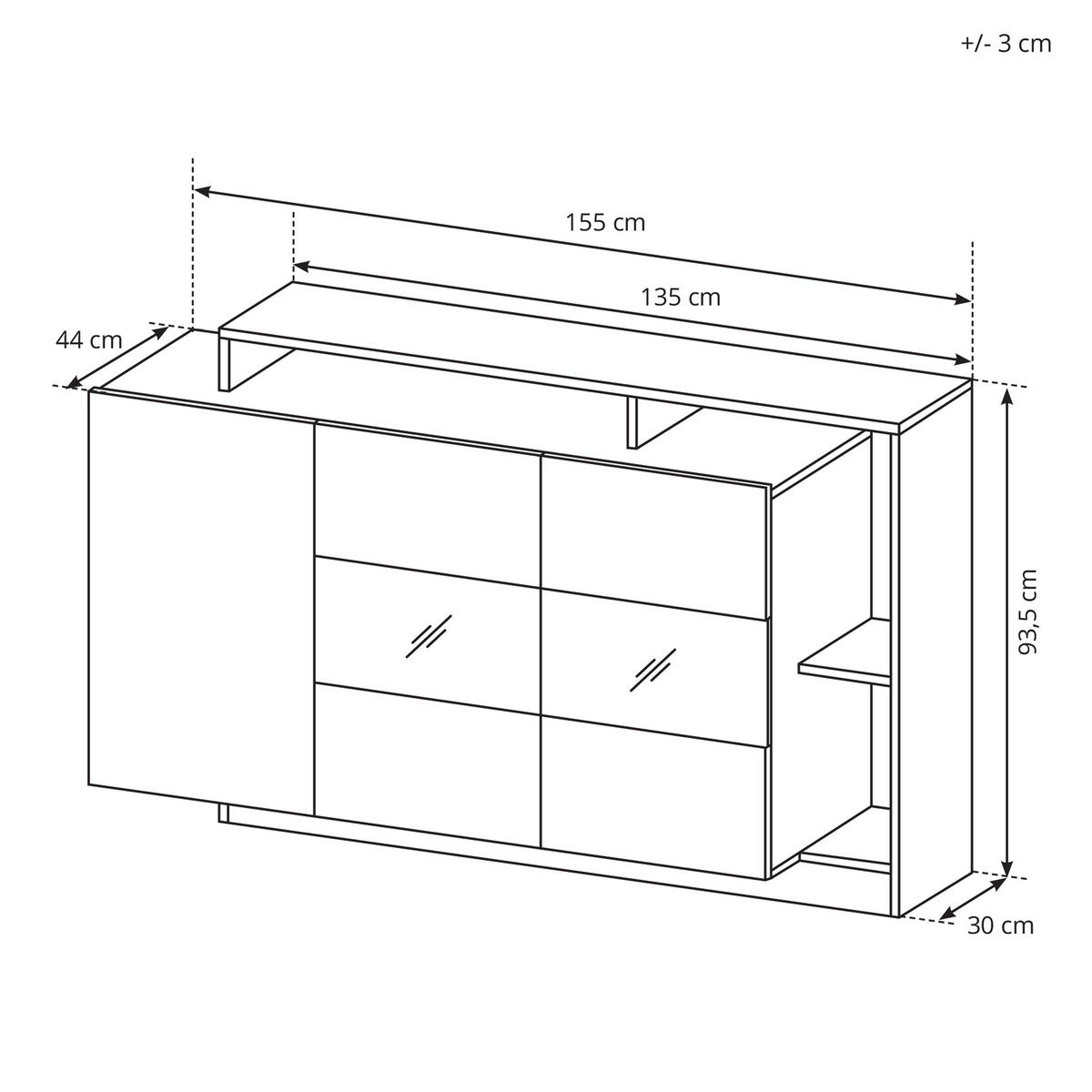 SIDEBOARD ALBINA 155/94/44 cm mit 3 Türen Eichefarben - Eichefarben/Weiß, Holzwerkstoff (155/94/44cm) - MASSENO
