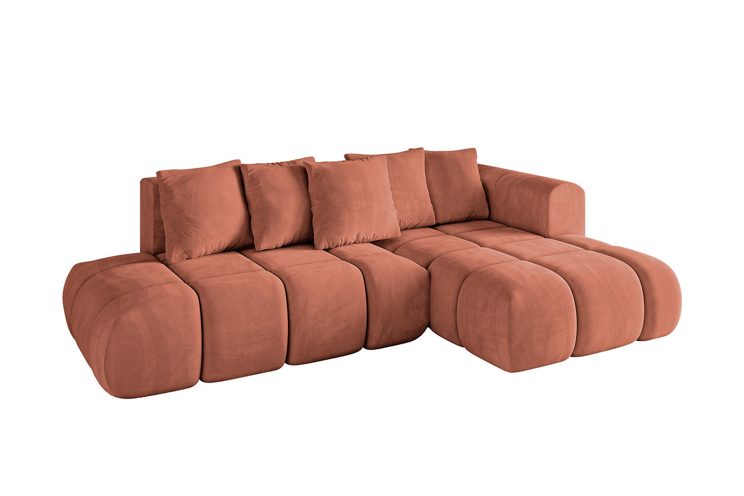 ECKSOFA Ottomane Rechts CLOUD-L-v1 289x180x40 Apricot Velours - Koralle, Holzwerkstoff/Kunststoff (289/180cm) - ALTDECOR
