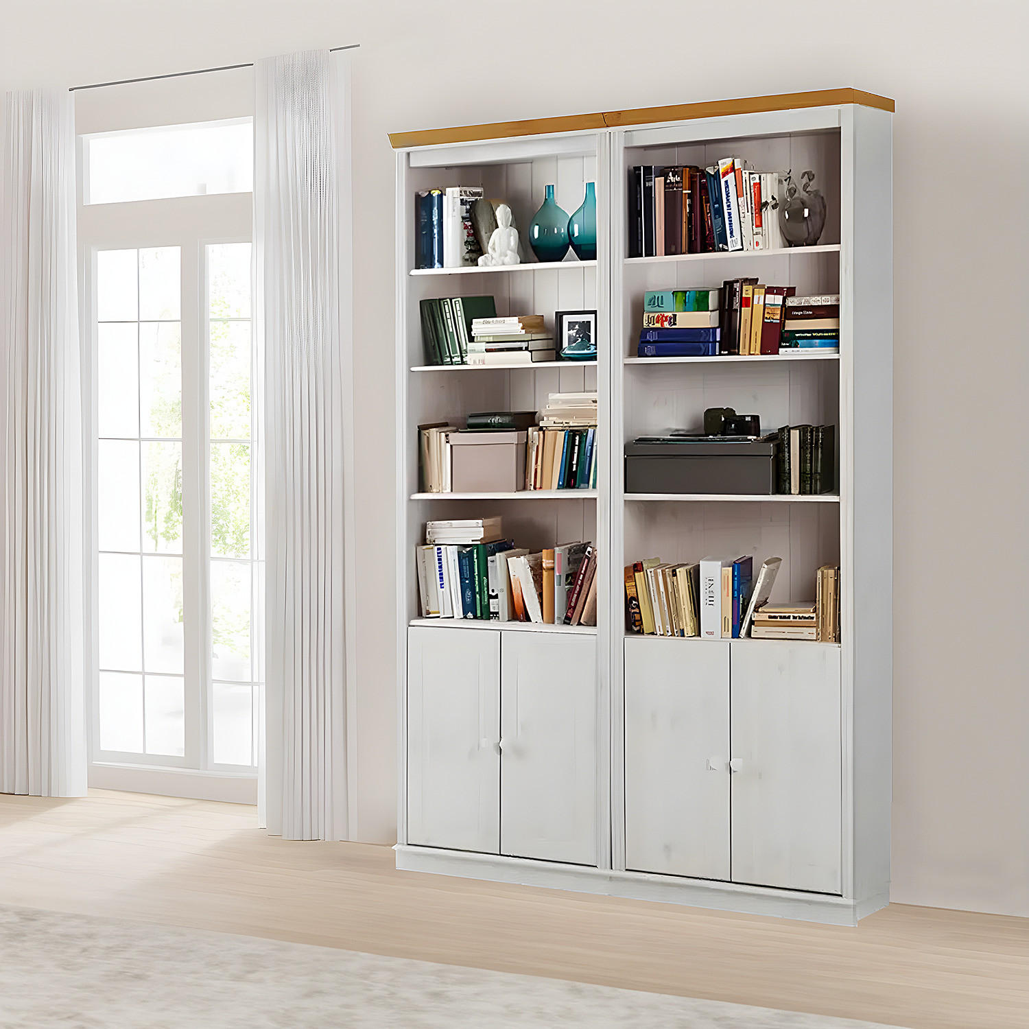 BÜCHERWAND - Kiefer massiv, Typ A - Weiß/Kieferfarben, Holz (148/223/37cm) - home24