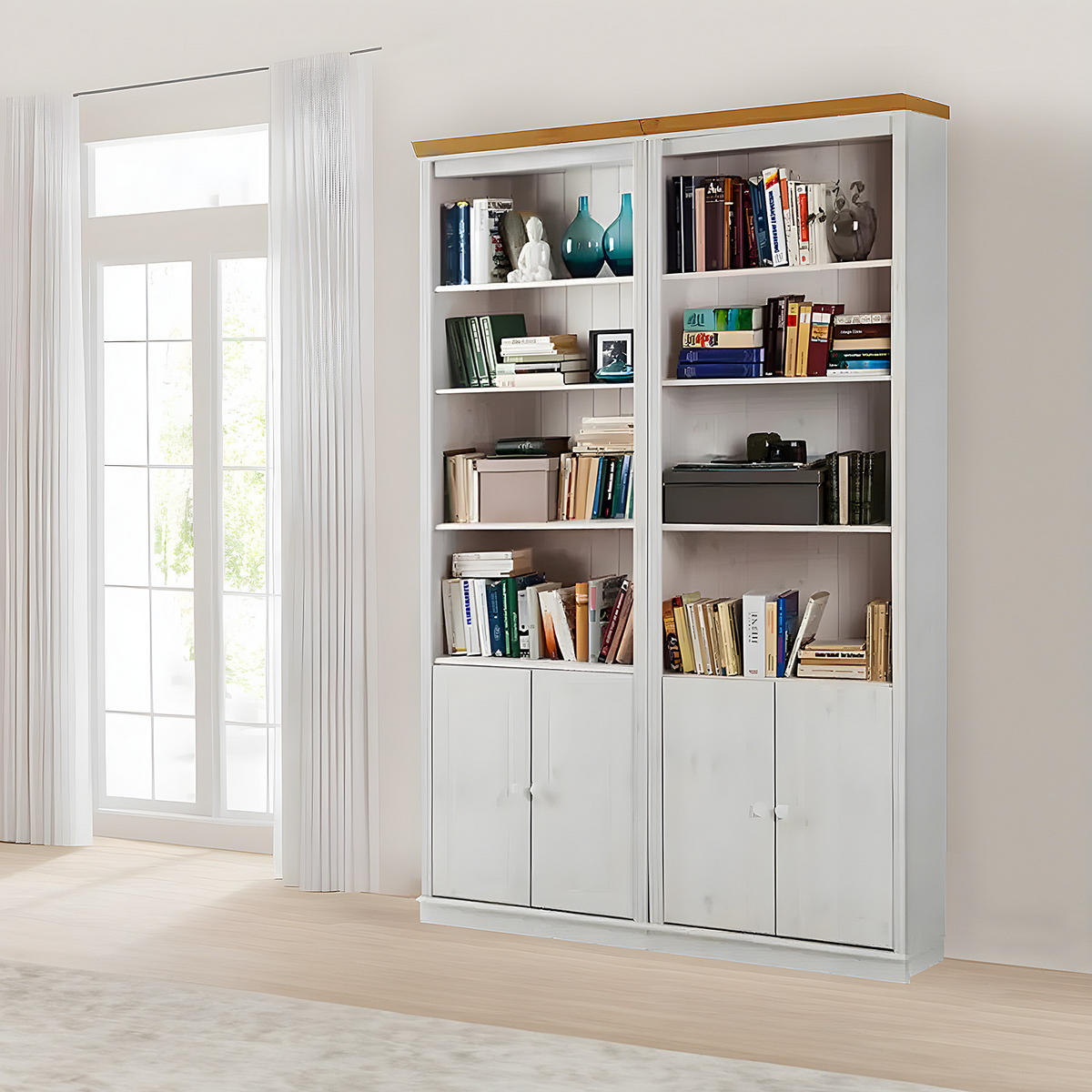 BÜCHERWAND - Kiefer massiv, Typ A - Weiß/Kieferfarben, Holz (148/223/37cm) - home24