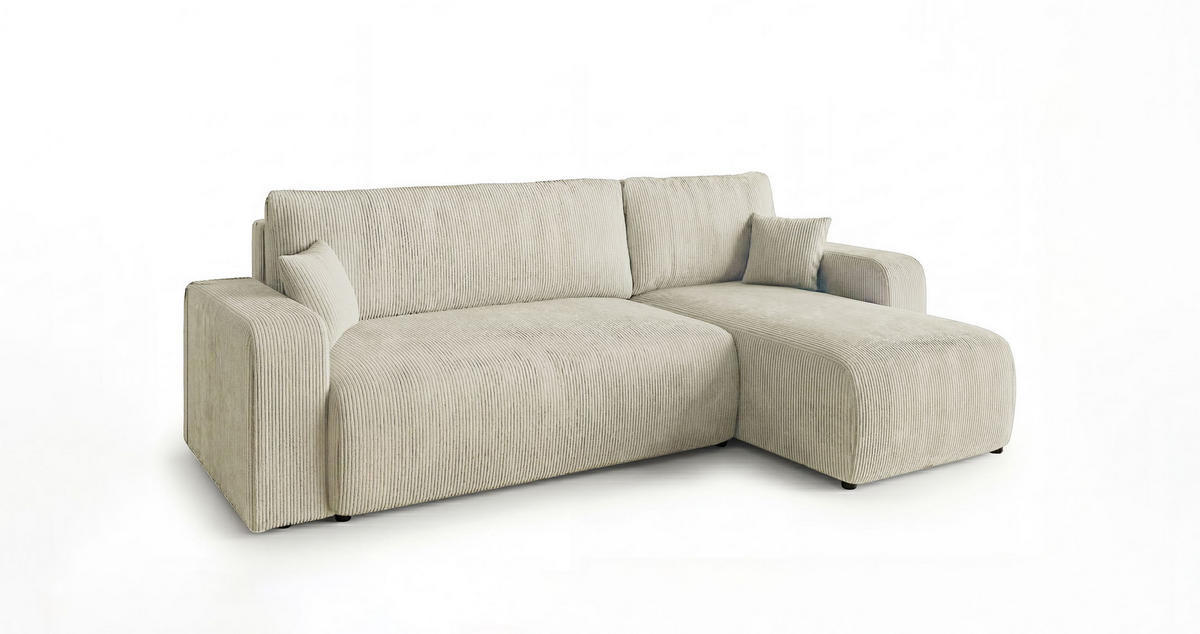 ECKSOFA PARIS rechts weiß Cord Poso 100 - Schlaffunktion, Bettkasten - Weiß, Textil (255/149cm) - Cornero