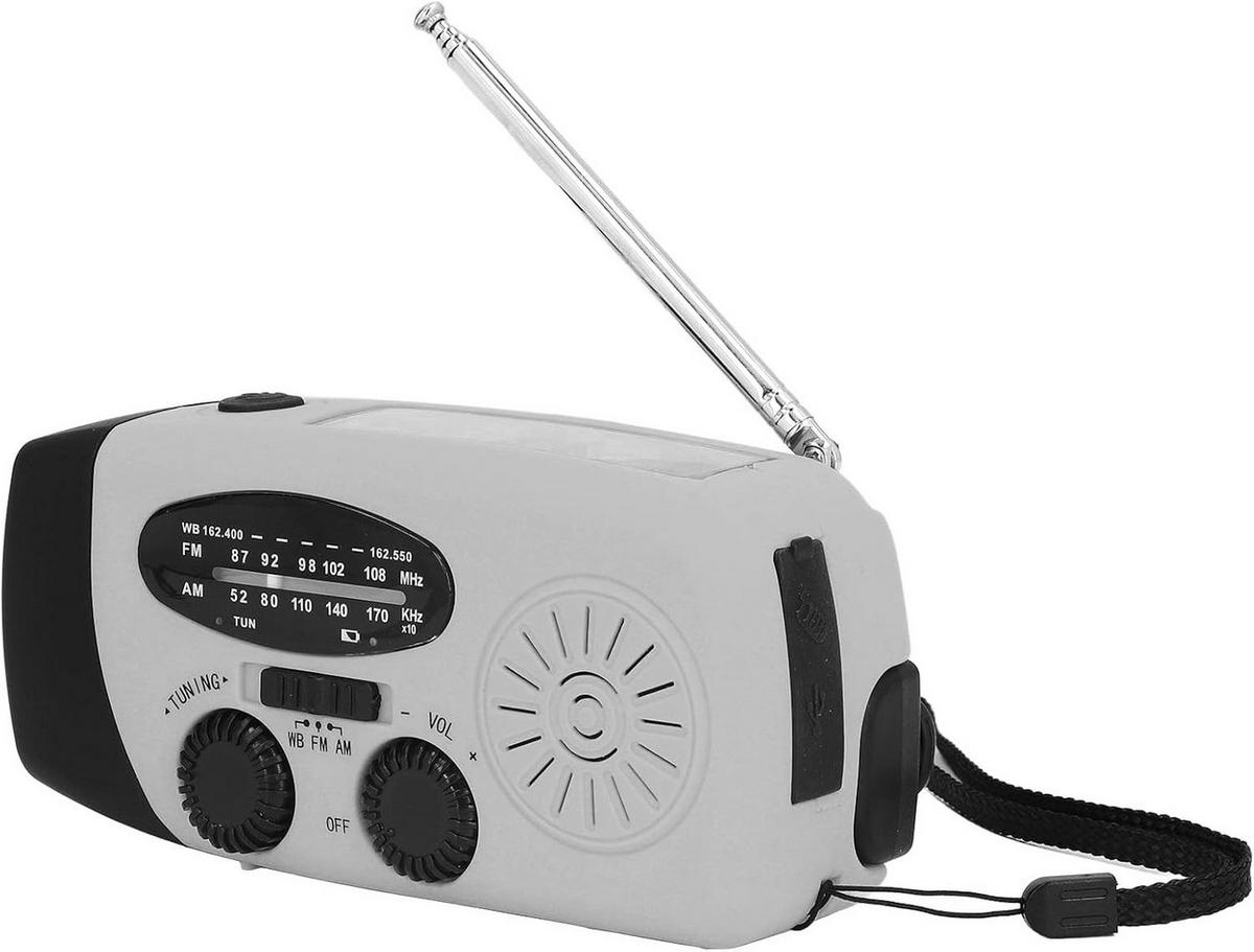 RADIO – NOAA AM/FM – Handkurbel-Generator / LED-Taschenlampe / 2000-mAh-Powerbank – Silbergrau - Grau, Kunststoff (12.8/4/6.5cm) - DCA