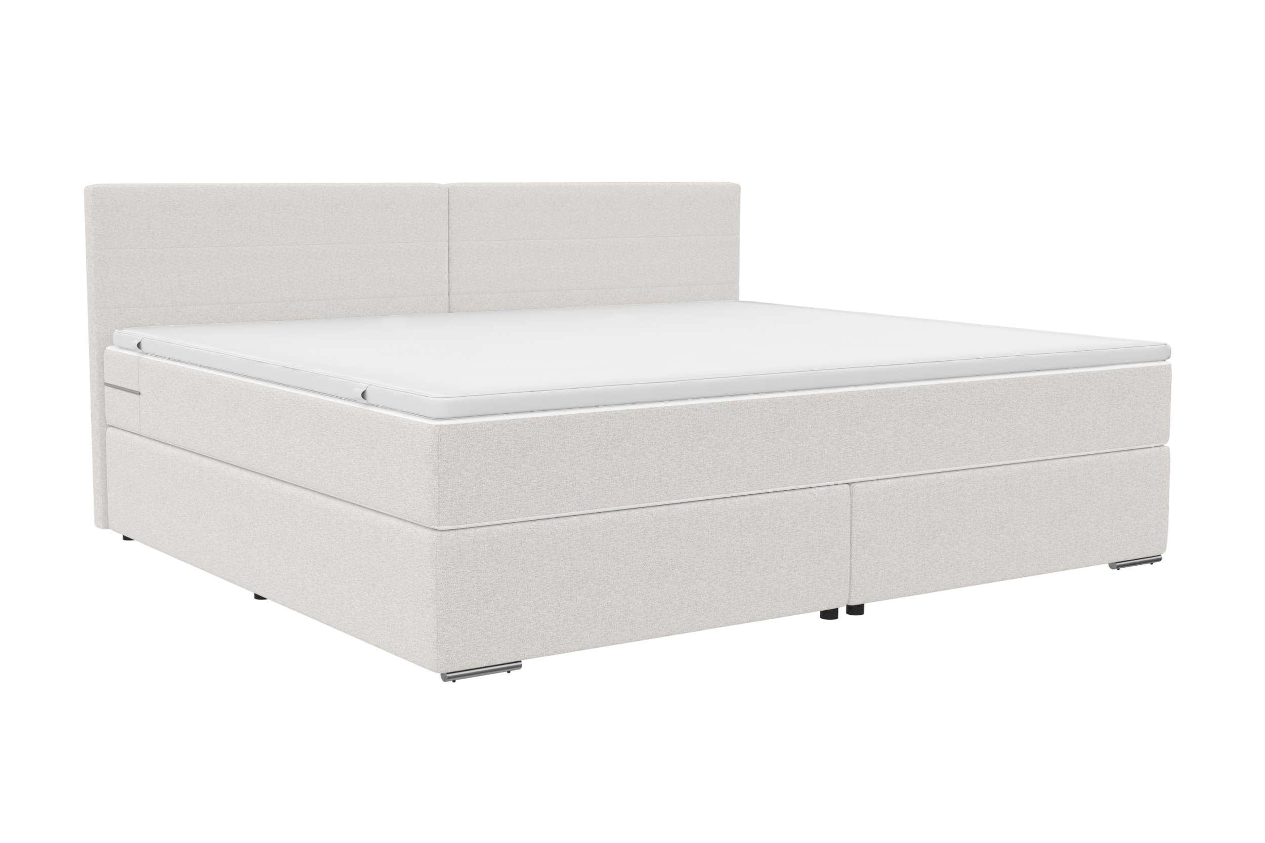 FAMILIENBETT BOXSPRINGBETT Webstoff Weiß 220/200 cm - Chromfarben/Weiß, Kunststoff/Textil (220/200cm) - 99rooms