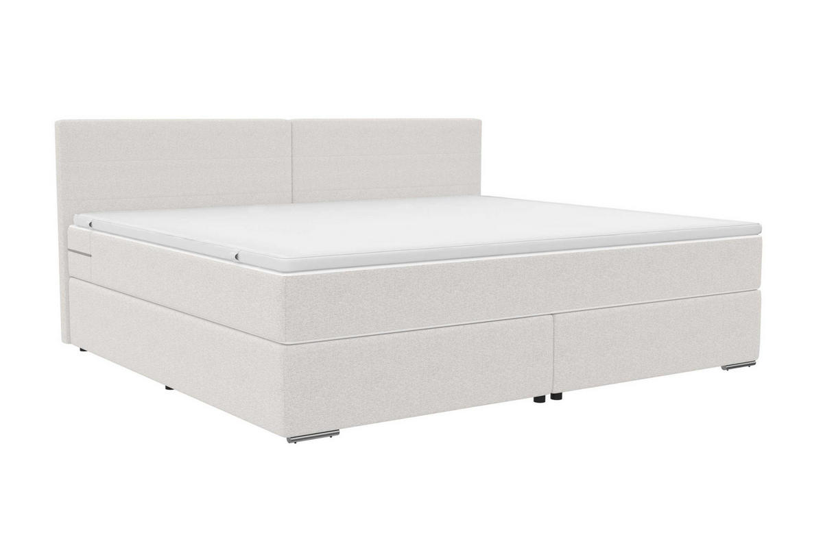 FAMILIENBETT BOXSPRINGBETT Webstoff Weiß 220/200 cm - Chromfarben/Weiß, Kunststoff/Textil (220/200cm) - 99rooms