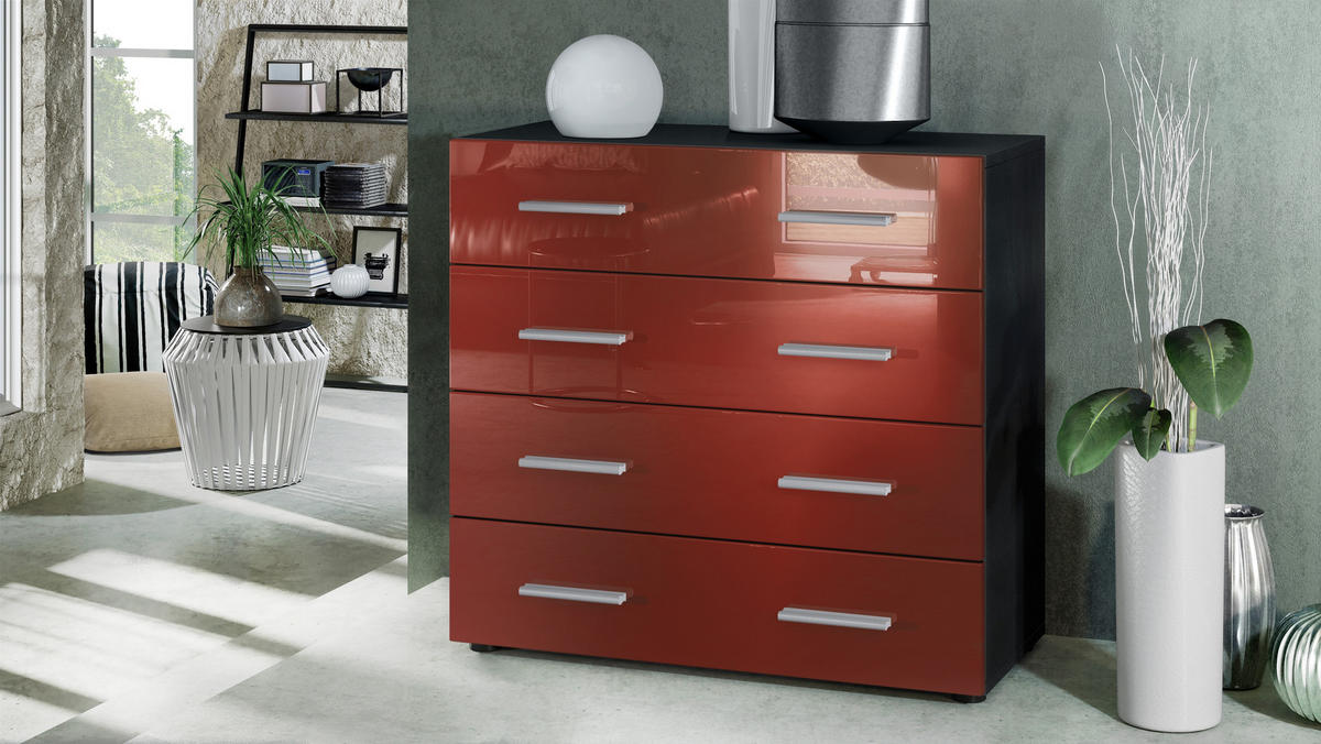 KOMMODE Pavos Bordeaux Hochglanz - Bordeaux, Holzwerkstoff (76/72/35cm) - Vladon